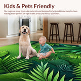 Ultra Soft Area Rug, Non Slip, Stain Resistant, Washable Area Rugs for Living Room, Bedroom, Tropical Palm Leaf(Green)