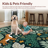Ultra Soft Area Rug, Non Slip, Stain Resistant, Washable Area Rugs for Living Room, Bedroom, Modern Washable Botanical Playroom Area Rug(Green)
