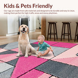 Ultra Soft Area Rug, Non Slip, Stain Resistant, Washable Area Rugs for Living Room, Bedroom, Shaggy Geometric Plush(Pink)