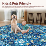 Ultra Soft Area Rug, Non Slip, Stain Resistant, Washable Area Rugs for Living Room, Bedroom, Non-Slip Vintage Geometric Living Room Rug(Blue)