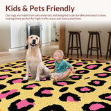 Ultra Soft Area Rug, Non Slip, Stain Resistant, Washable Area Rugs for Living Room, Bedroom, Soft Fluffy Pink Leopard Bedroom Decor(Yellow)