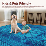 Ultra Soft Area Rug, Non Slip, Stain Resistant, Washable Area Rugs for Living Room, Bedroom, Boho Traditional Non-Shedding(Blue)