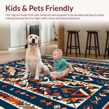 Ultra Soft Area Rug, Non Slip, Stain Resistant, Washable Area Rugs for Living Room, Bedroom, Boho Geometric Soft Dining Room Rug(Blue)