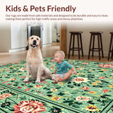 Ultra Soft Area Rug, Non Slip, Stain Resistant, Washable Area Rugs for Living Room, Bedroom, Non-Slip Boho Floral Reading Nook(Green)