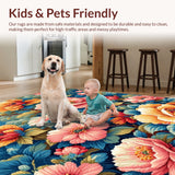 Ultra Soft Area Rug, Non Slip, Stain Resistant, Washable Area Rugs for Living Room, Bedroom, Floral Tropical Runner(Pink)