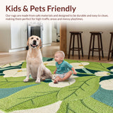 Ultra Soft Area Rug, Non Slip, Stain Resistant, Washable Area Rugs for Living Room, Bedroom, Floral Shaggy Microfiber Boho(Green)