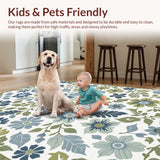 Ultra Soft Area Rug, Non Slip, Stain Resistant, Washable Area Rugs for Living Room, Bedroom, Modern Floral Washable Living Room(White)