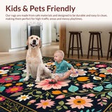 Ultra Soft Area Rug, Non Slip, Stain Resistant, Washable Area Rugs for Living Room, Bedroom, Boho Black Floral Washable Rug for Living Room(Black)