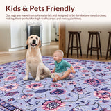 Ultra Soft Area Rug, Non Slip, Stain Resistant, Washable Area Rugs for Living Room, Bedroom, Boho Floral Machine Washable(Purple)