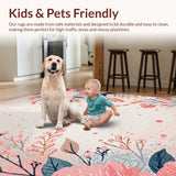 Ultra Soft Area Rug, Non Slip, Stain Resistant, Washable Area Rugs for Living Room, Bedroom, boho floral nursery(Pink)