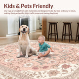 Ultra Soft Area Rug, Non Slip, Stain Resistant, Washable Area Rugs for Living Room, Bedroom, Vintage Floral Medallion(Pink)
