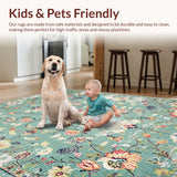 Ultra Soft Area Rug, Non Slip, Stain Resistant, Washable Area Rugs for Living Room, Bedroom, Distressed Floral Boho(Beige)