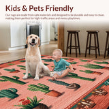 Ultra Soft Area Rug, Non Slip, Stain Resistant, Washable Area Rugs for Living Room, Bedroom, Cowgirl Chic Entryway Pastel Cactus Shaped Mat(Pink)