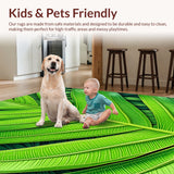 Ultra Soft Area Rug, Non Slip, Stain Resistant, Washable Area Rugs for Living Room, Bedroom, Tropical Leaf Velvet(Green)