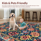 Ultra Soft Area Rug, Non Slip, Stain Resistant, Washable Area Rugs for Living Room, Bedroom, Paisley Floral Printed(Blue)