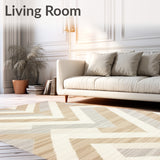 Beige Ivory Chevron Striped Area with Bold Angular Motif Design(Beige)
