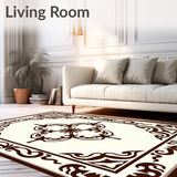 Quatrefoil Medallion with Scrollwork Border Accent(Brown)