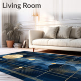 Contemporary Ink Wash with Navy and Gold Details(Blue)