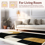 Black & Gold Luxury Textured Indoor Rug(Black)