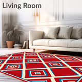 Abstract Chevron with Symmetrical Motifs(Red)