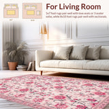 Ultra Soft Area Rug, Non Slip, Stain Resistant, Washable Area Rugs for Living Room, Bedroom, Vintage Floral Soft Non-Slip Rug(Pink)