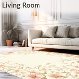 Aura Scallop Bloom Area – Beige Floral Border for Elegant Decor(Ivory)
