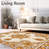 Vintage Floral Medallion with Interlocking Earth Tone Motifs(Beige)
