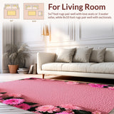 Ultra Soft Area Rug, Non Slip, Stain Resistant, Washable Area Rugs for Living Room, Bedroom, Floral Coquette Bath Mat(Pink)