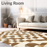Earth Tone Geometric Non Slip Entryway Printed Faux Wool Mat(Beige)