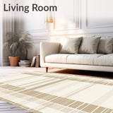 Contemporary Beige and White Area Abstract Stripe(Beige)