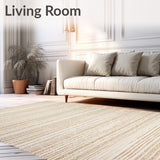 Handwoven Oval Area in Earthy Beige with Delicate White Lines(Beige)