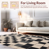 Ultra Soft Area Rug, Non Slip, Stain Resistant, Washable Area Rugs for Living Room, Bedroom, Modern Checkered Non-Slip Patio Rug(Black)