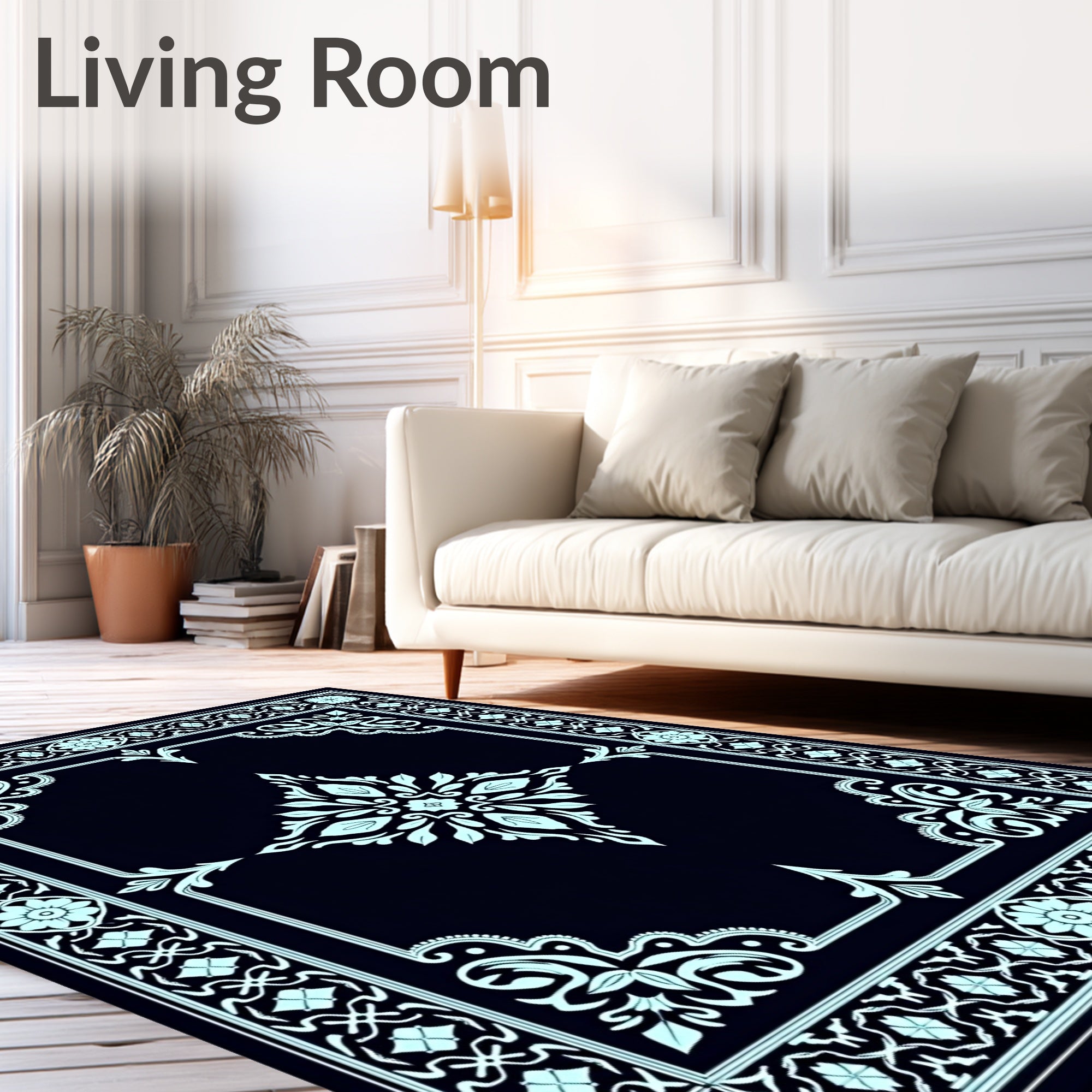 Traditional Floral Damask Ornate Sophisticated Symmetrical Design (Black) - ODIKA