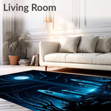Haunted Graveyard Moonlit Spiral Swirl Decorative Floor Covering(Blue)