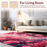 Ultra Soft Area Rug, Non Slip, Stain Resistant, Washable Area Rugs for Living Room, Bedroom, Romantic Pink Floral Non-Slip Bathroom(Pink)