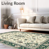 Beige Faux Rabbit Fur Area Ornate Intricate Motifs with Deep Green Accents(Beige)