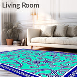 Mediterranean Scrollwork Motif with Mosaic Accents and Elegant Borders (Turquoise) - ODIKA