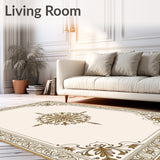 Luxurious Medallion Swirl Accent Decoration With Elegant Floral Border(Beige)