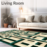Geometric Lines Beige and Dark Green Floor(Beige)