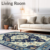 Elegant Medallion Navy Beige Coastal Floral(Ivory)