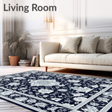 Navy and Silver Abstract Floral with Intricate(Blue)