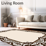Abstract Floral Damask with Frame and Subtle Motif Layers(Brown)