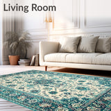 Vintage Turquoise Beige Floral Area(White)