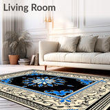 Floral Arabesque with Delicate Filigree and Subtle Sapphire Highlights(Black)