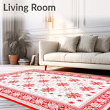 Charming Snowflake Design Area Rug with Textured Red and White Patterns(Red)