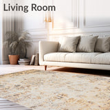 Beige Brown Area Distressed Floral(Beige)