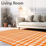 Autumn Harvest Plaid Area Rug Fall Doormat Combo Set(Orange)