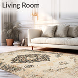 Beige Area Brown Distressed Medallion Retro(Beige)