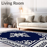 Heritage Damask Inspired Luxurious Symmetrical Transitional Motif(Blue)
