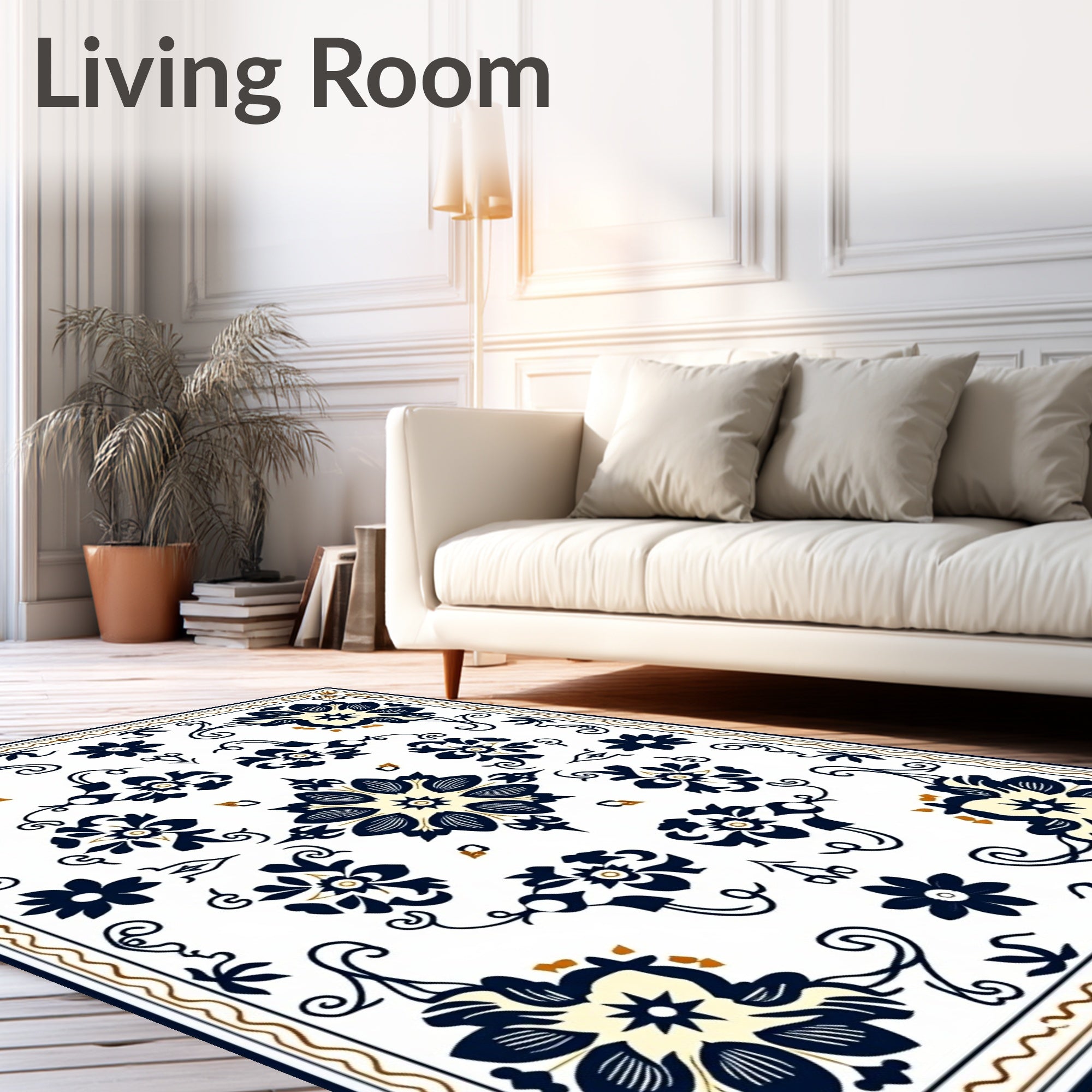 Vintage Damask Flourish with Baroque Scroll Classic European (Blue) - ODIKA